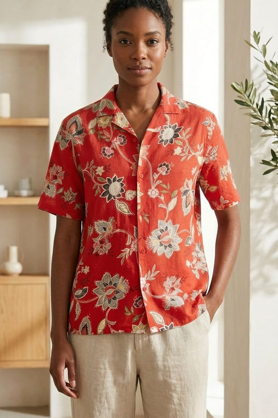 Rust Red Floral Printed Shirt for Women | Casual Summer Wear