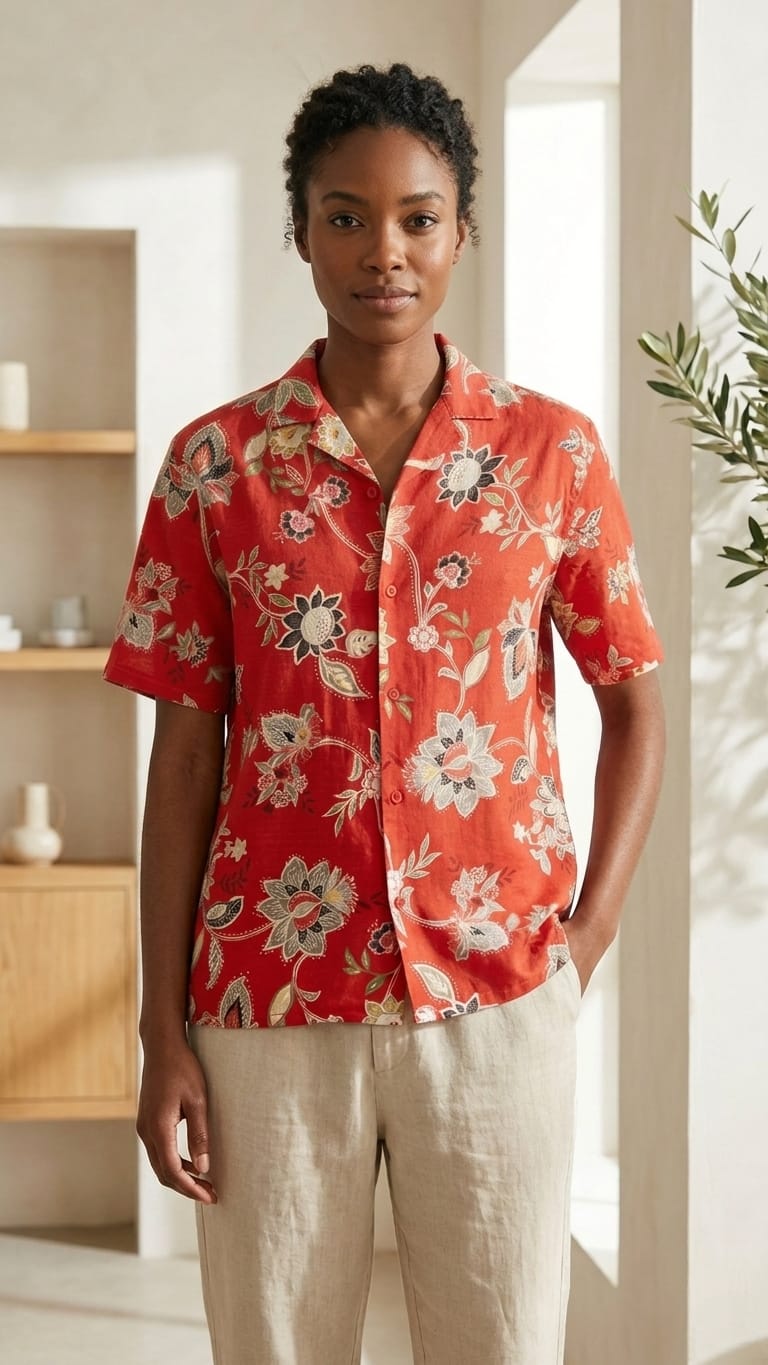 Rust Red Floral Printed Shirt for Women | Casual Summer Wear
