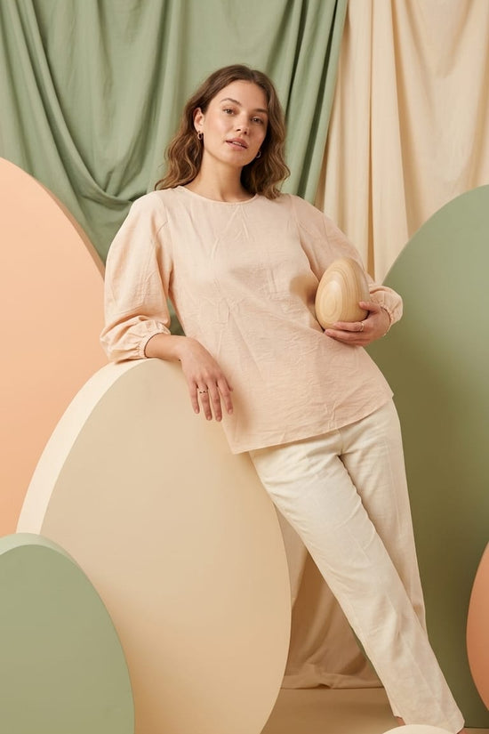 Blush Textured Puff Sleeve Top | Soft Minimal Luxe