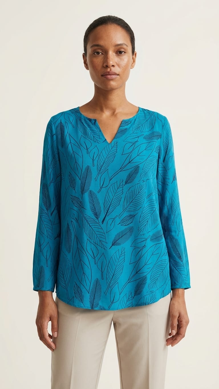 Teal Leaf Print Relaxed Top | Minimal Everyday Wear