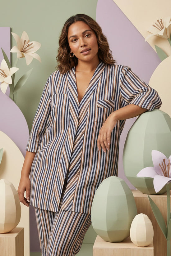 Multistripe Open Front Layer Jacket | Smart Casual Overlay