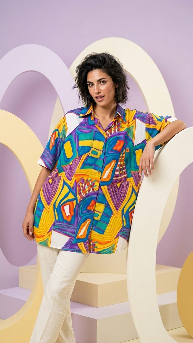 Multicolor Abstract Printed Oversized Shirt for Women | Statement Casual Wear