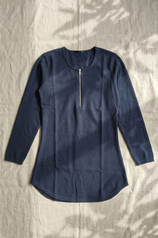 Navy Zip Neck Top | Minimal Smart Casual Wear