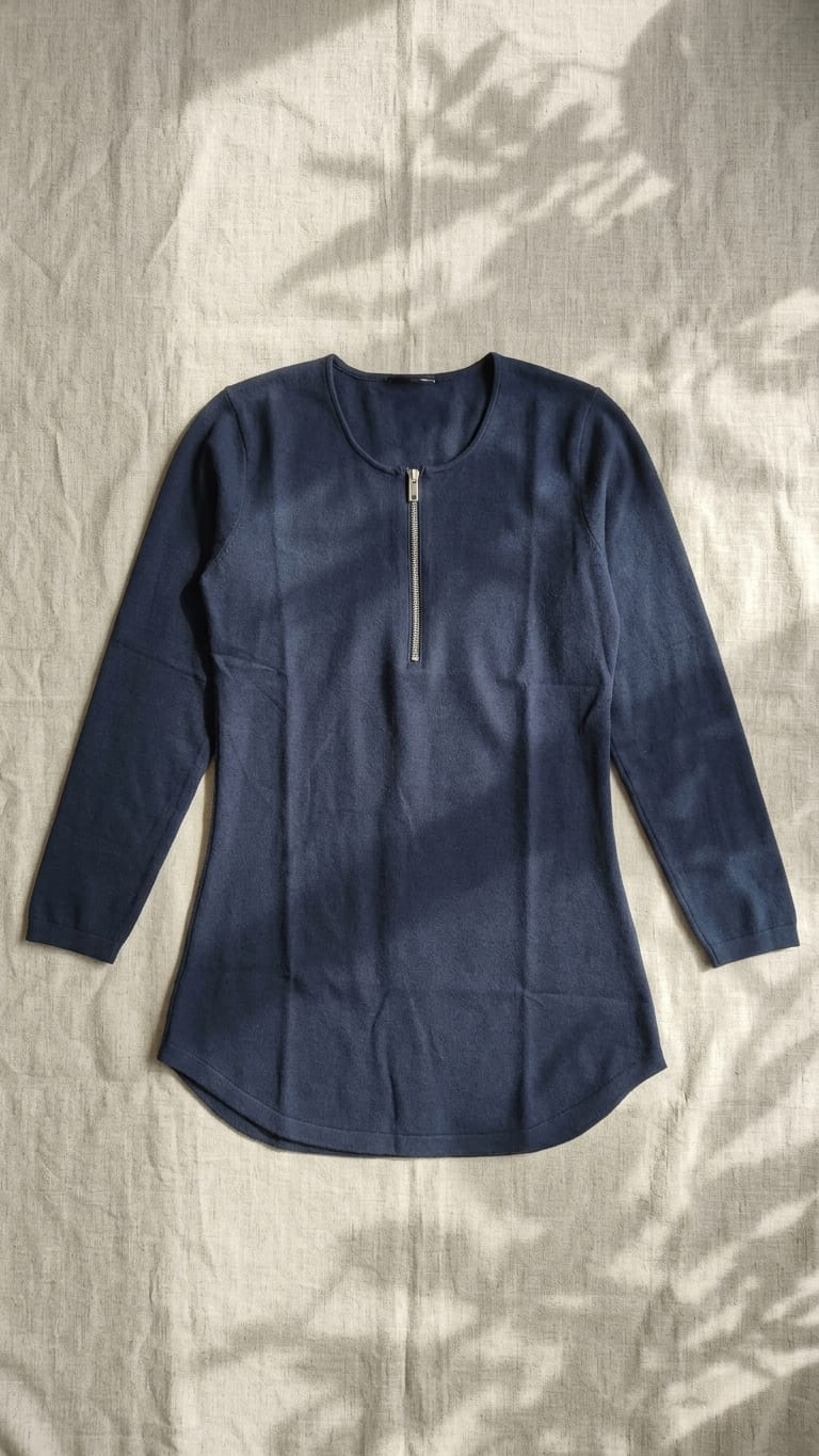 Navy Zip Neck Top | Minimal Smart Casual Wear