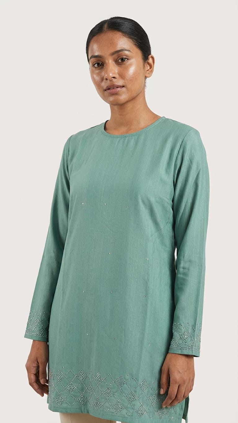 Teal Embroidered Straight Kurti | Elegant Everyday Wear