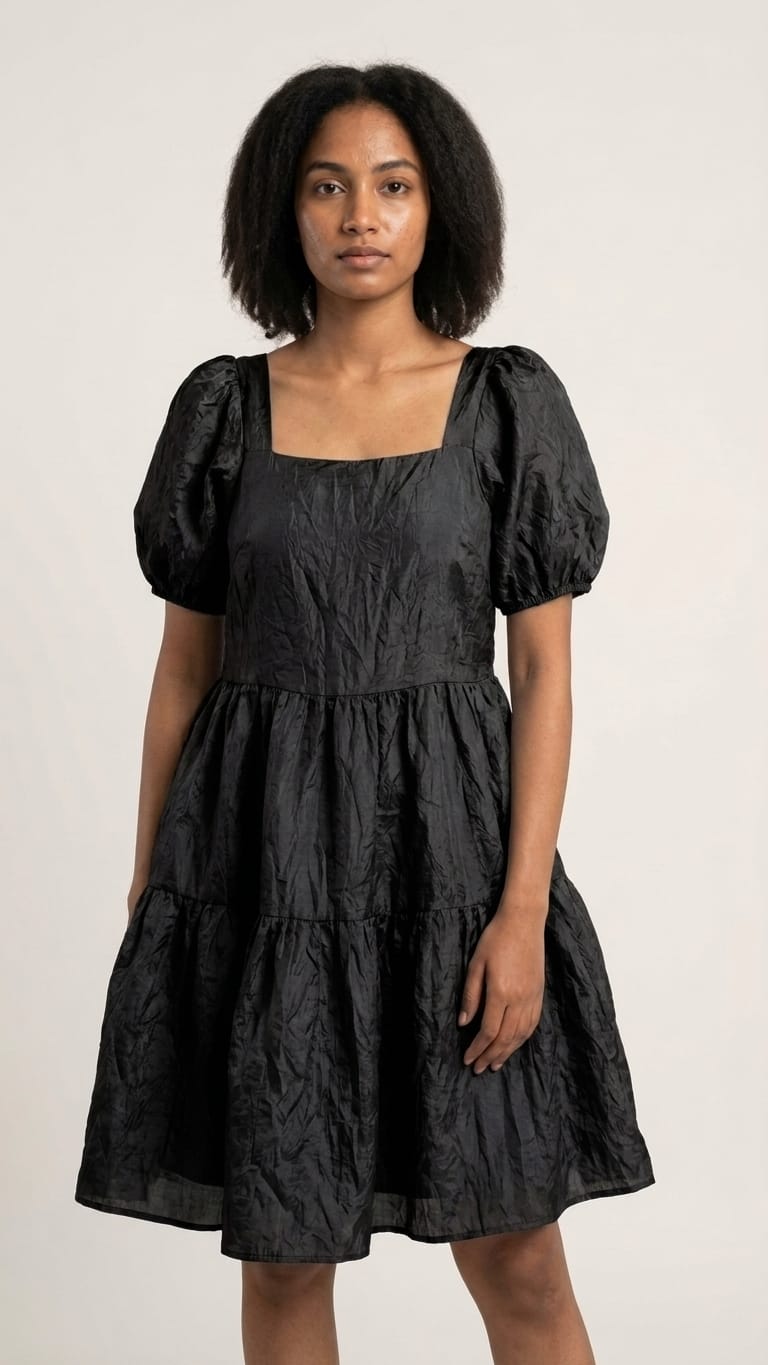 Black Puff Sleeve Mini Dress for Women | Elegant Party Wear Dress