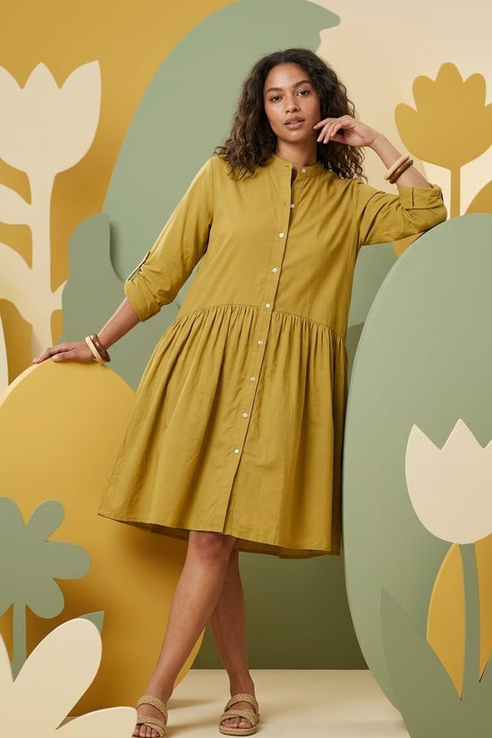 Mustard Cotton Babydoll Dress | Everyday Comfort Chic