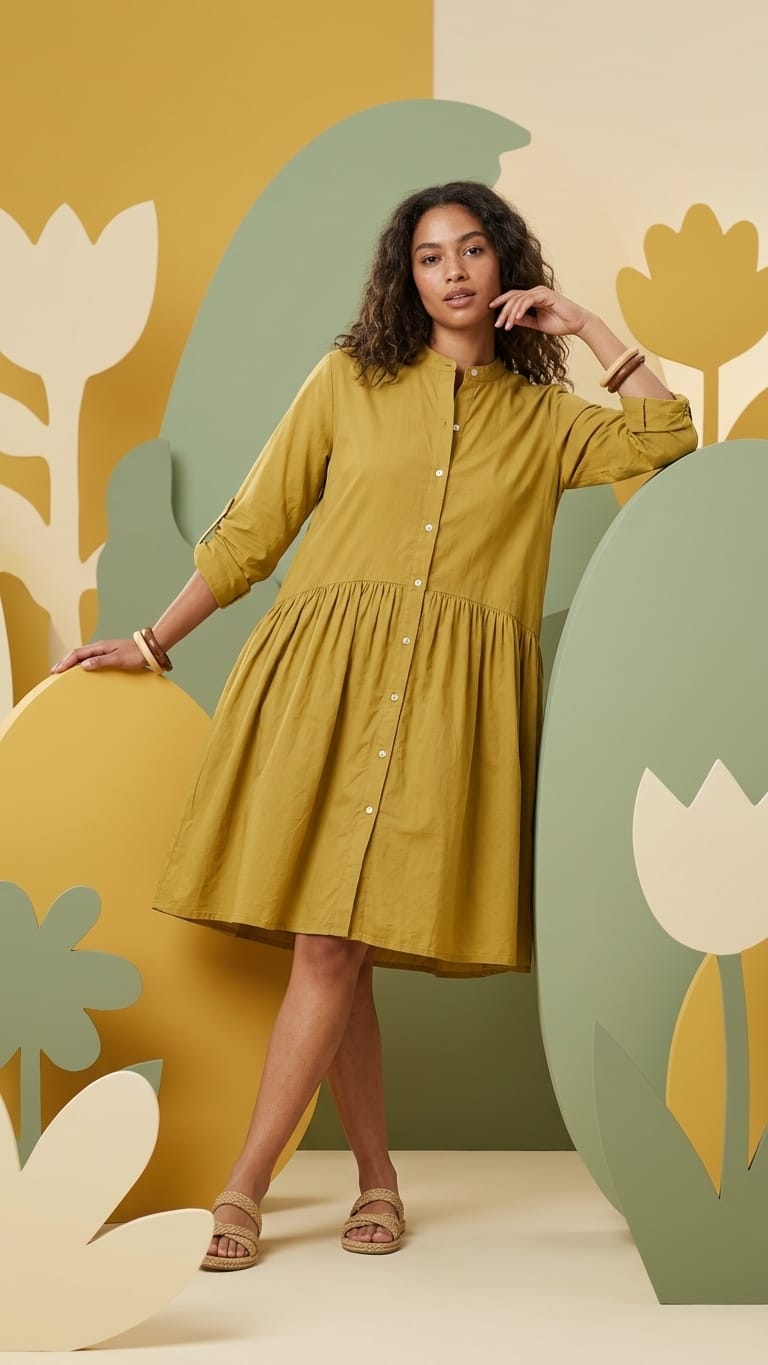 Mustard Cotton Babydoll Dress | Everyday Comfort Chic