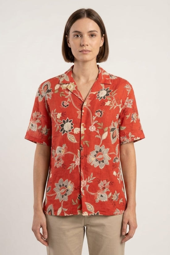 Rust Red Floral Printed Shirt for Women | Casual Summer Wear
