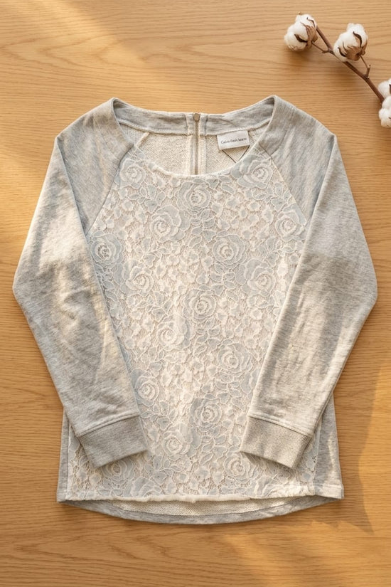 Grey Lace Panel Top | Minimal Everyday Elegant Wear