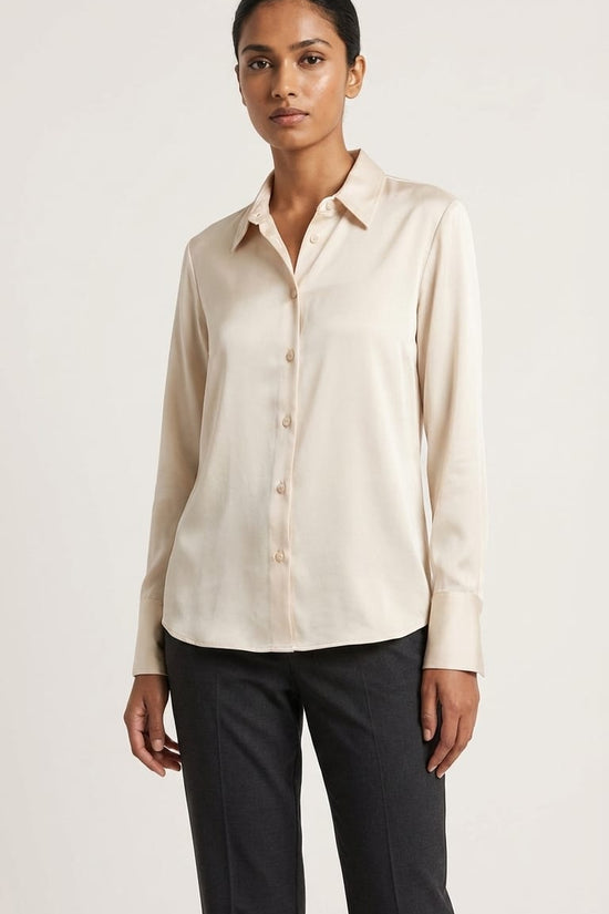 Premium Cream Satin Shirt for Women | Elegant Formal Wear