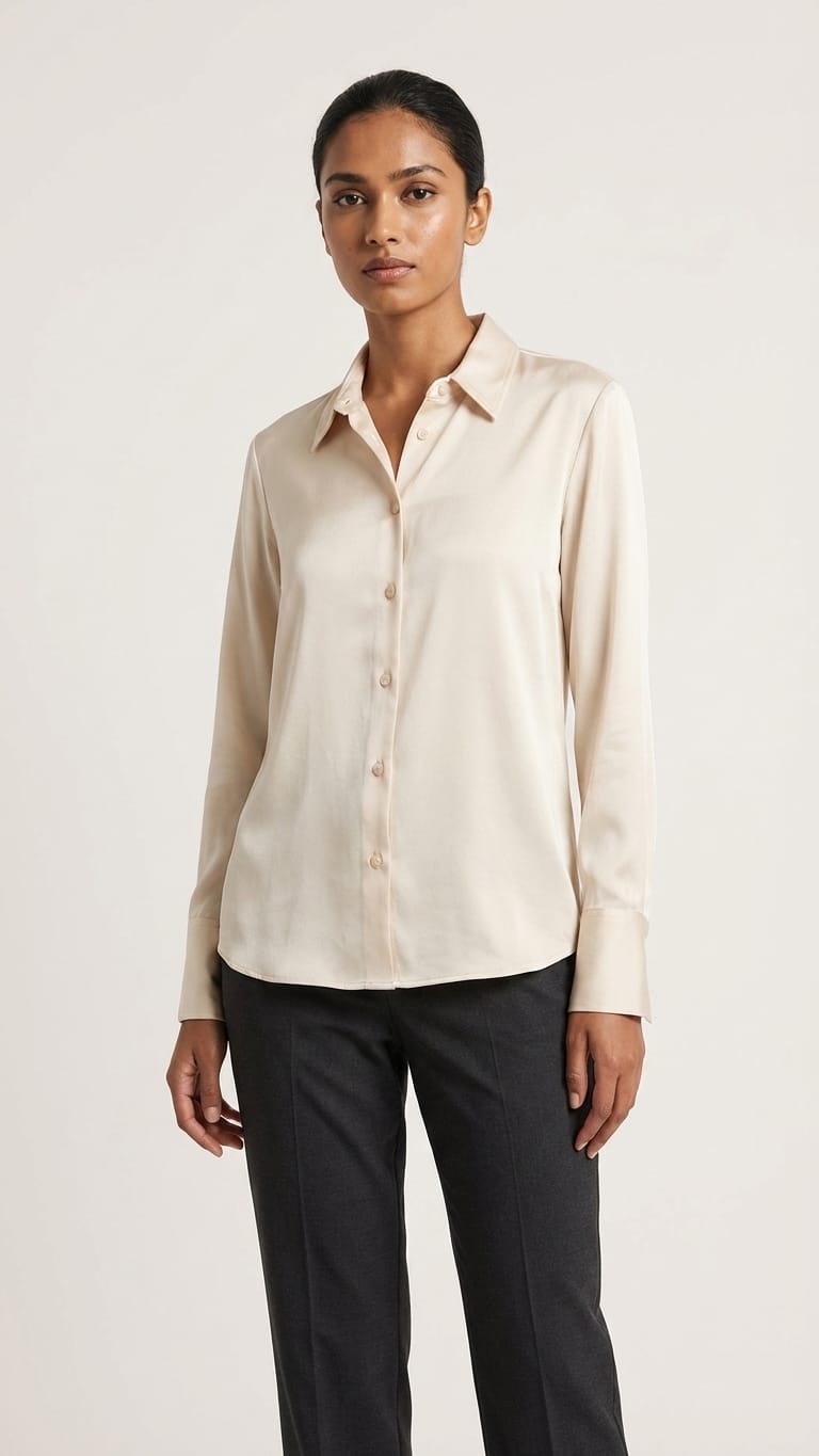 Premium Cream Satin Shirt for Women | Elegant Formal Wear