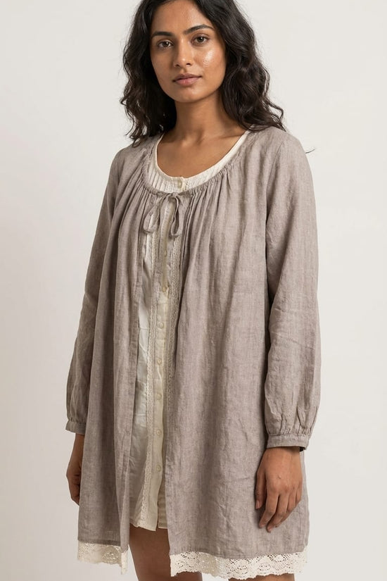 Beige Layered Linen Tunic Dress with Inner | Soft Minimal Aesthetic