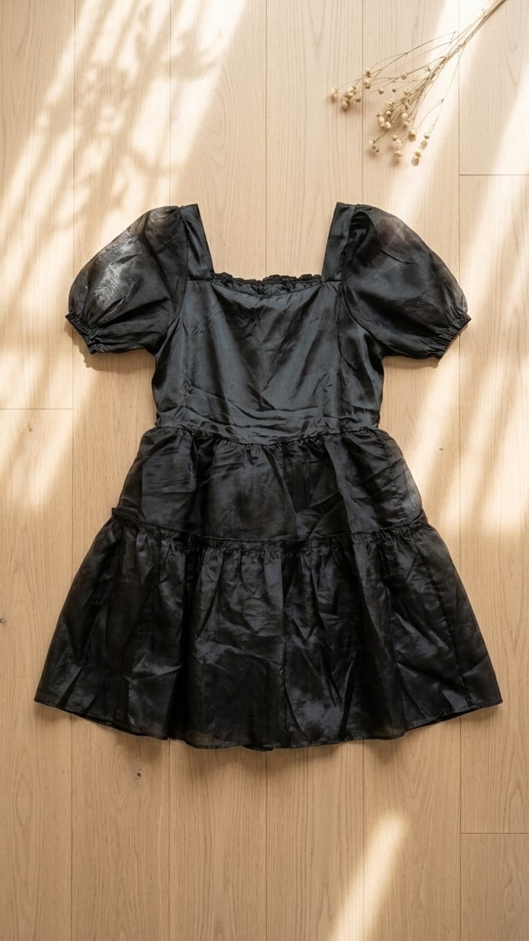 Black Puff Sleeve Mini Dress for Women | Elegant Party Wear Dress