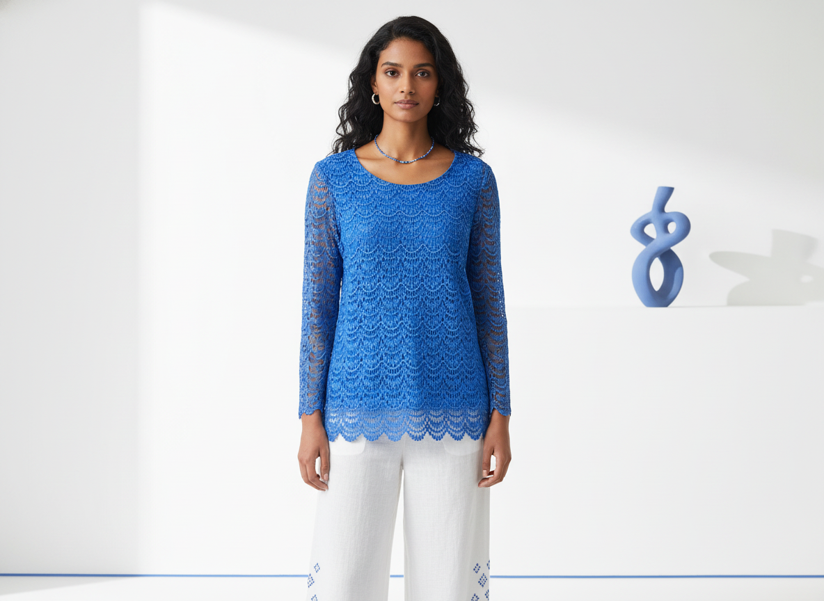Elegant Blue Lace Kurti Top – Premium Daily Wear