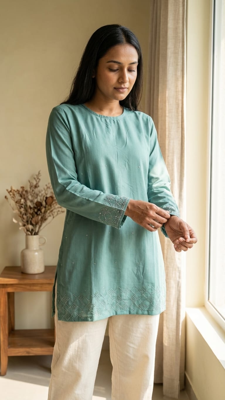 Teal Embroidered Straight Kurti | Elegant Everyday Wear