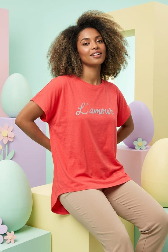 Coral Red “L’amour” Graphic Tee | Casual Everyday T-Shirt