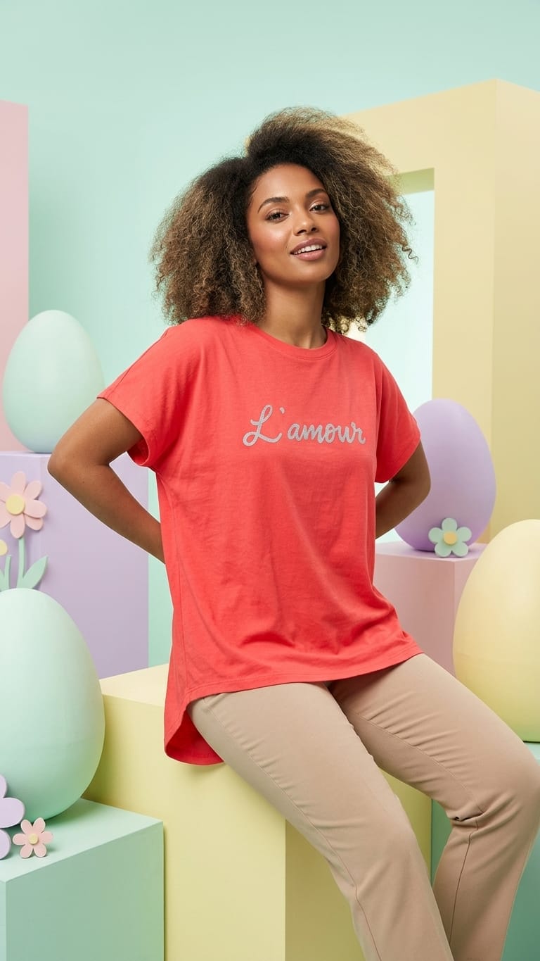 Coral Red “L’amour” Graphic Tee | Casual Everyday T-Shirt