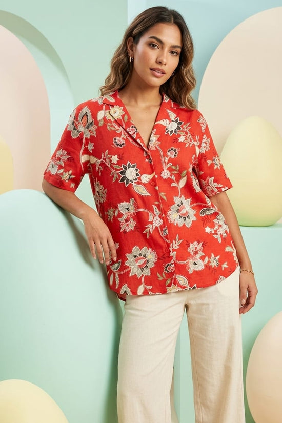 Rust Red Floral Printed Shirt for Women | Casual Summer Wear