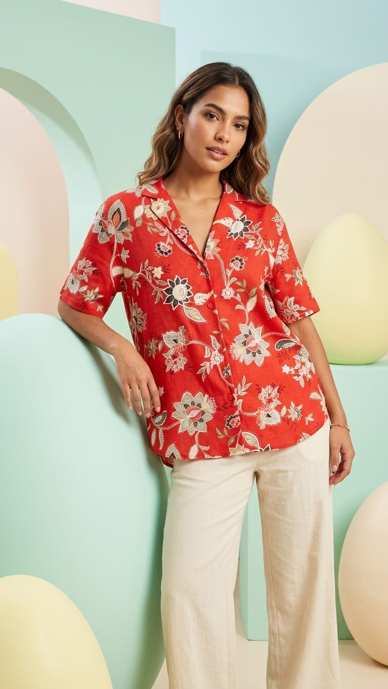 Rust Red Floral Printed Shirt for Women | Casual Summer Wear