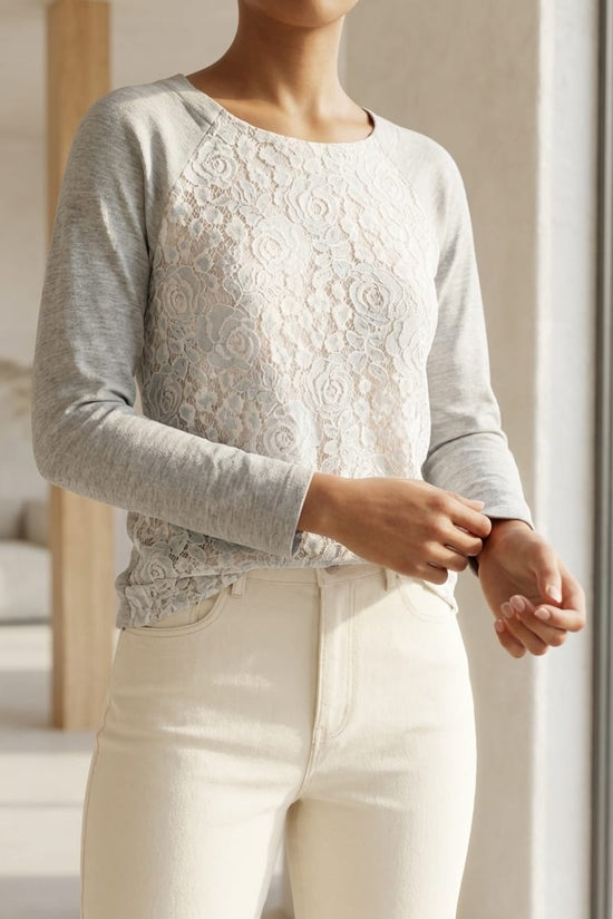 Grey Lace Panel Top | Minimal Everyday Elegant Wear