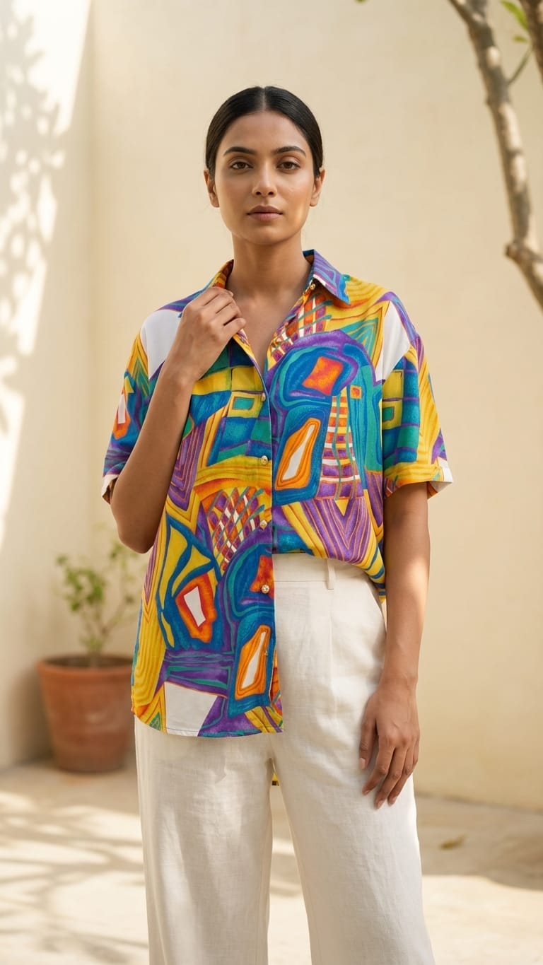 Multicolor Abstract Printed Oversized Shirt for Women | Statement Casual Wear