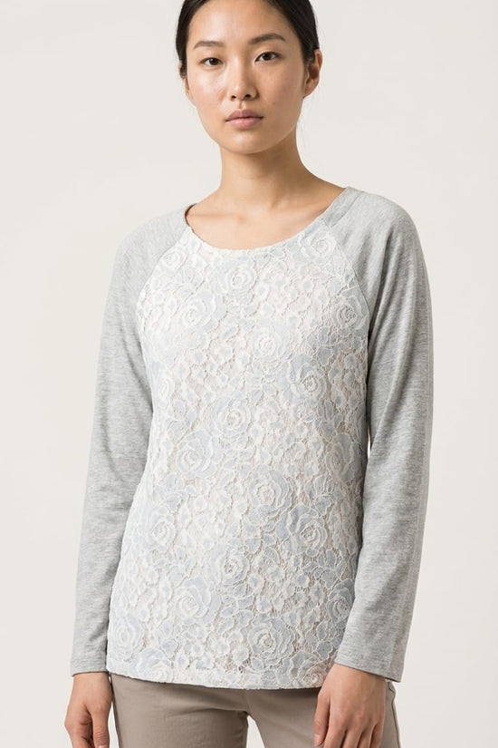 Grey Lace Panel Top | Minimal Everyday Elegant Wear
