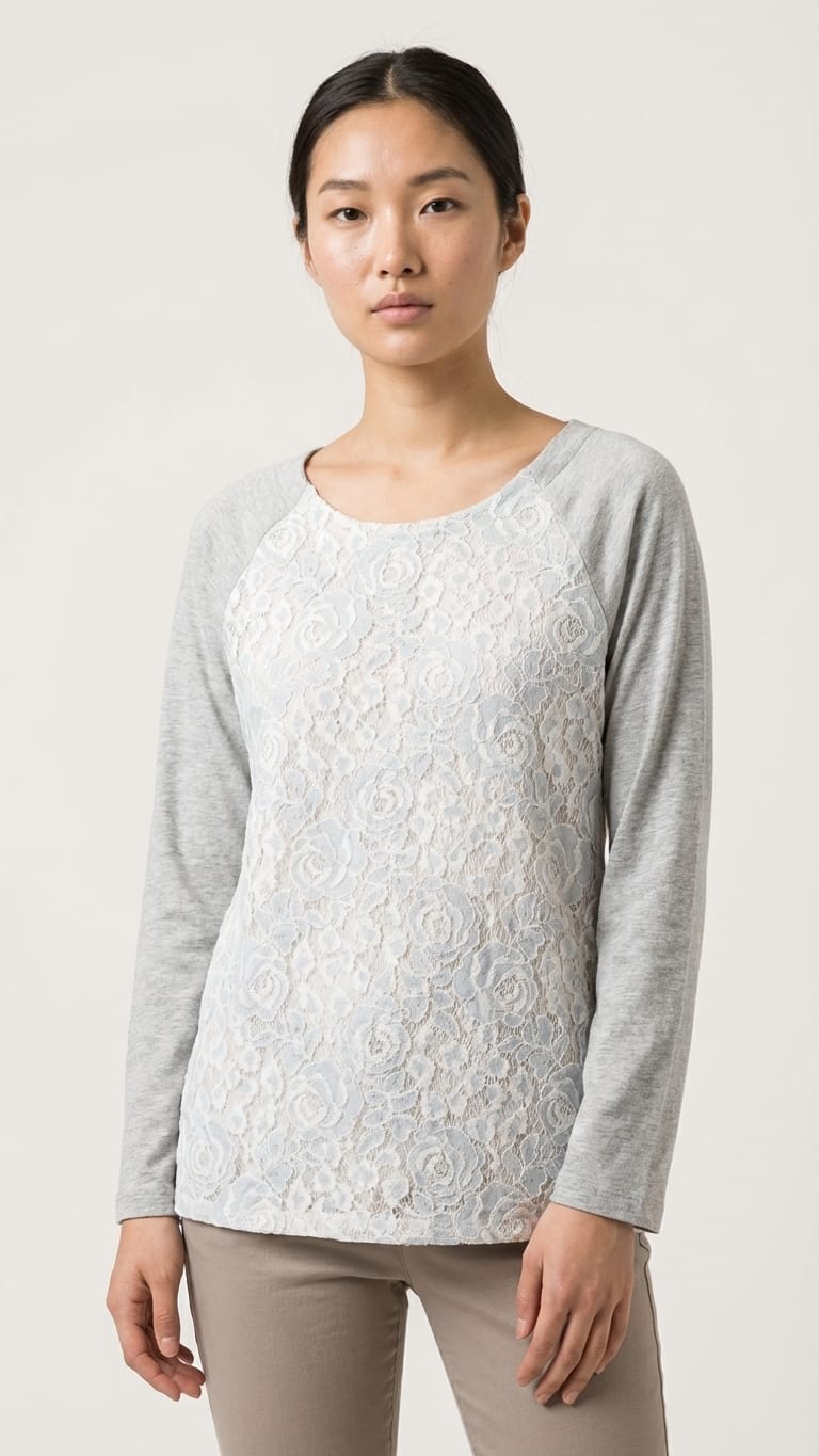 Grey Lace Panel Top | Minimal Everyday Elegant Wear