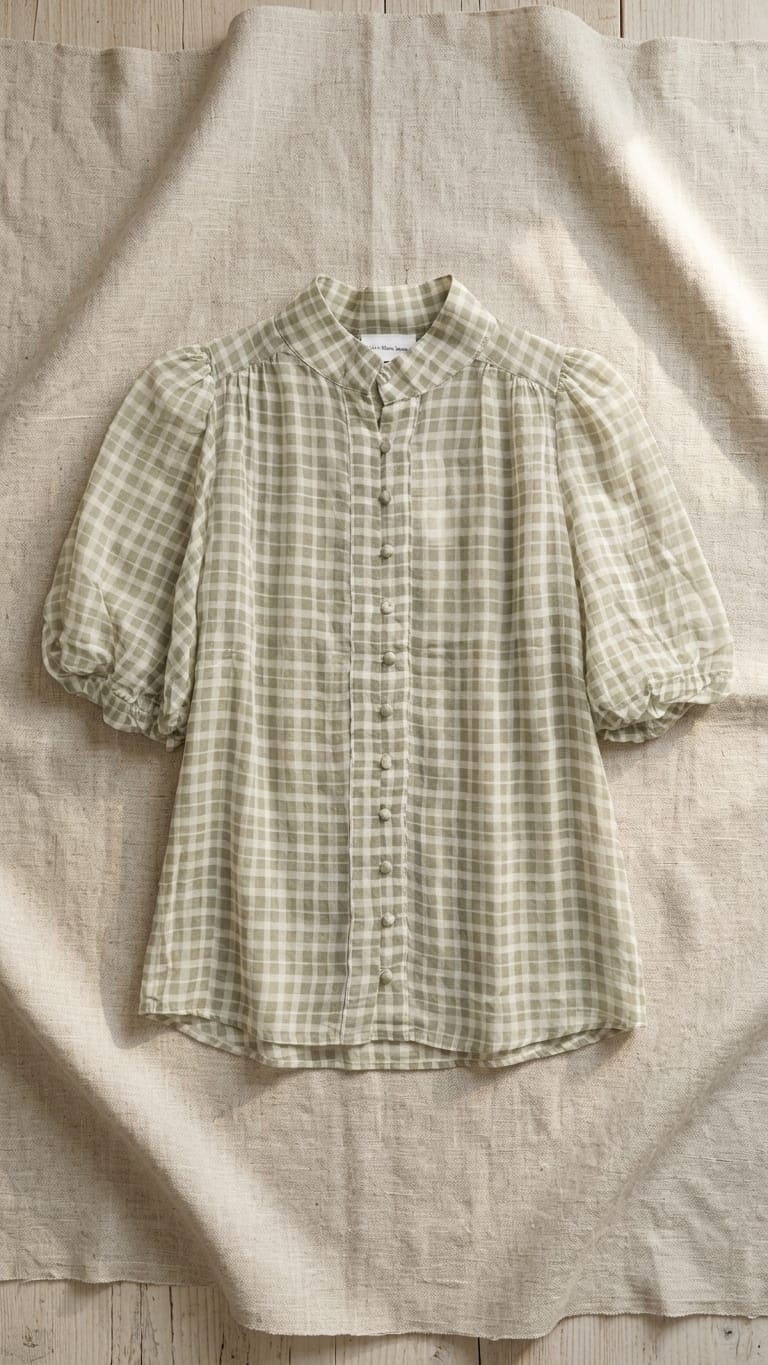 Sage Green Checkered Blouse for Women | Elegant Everyday & Office Wear