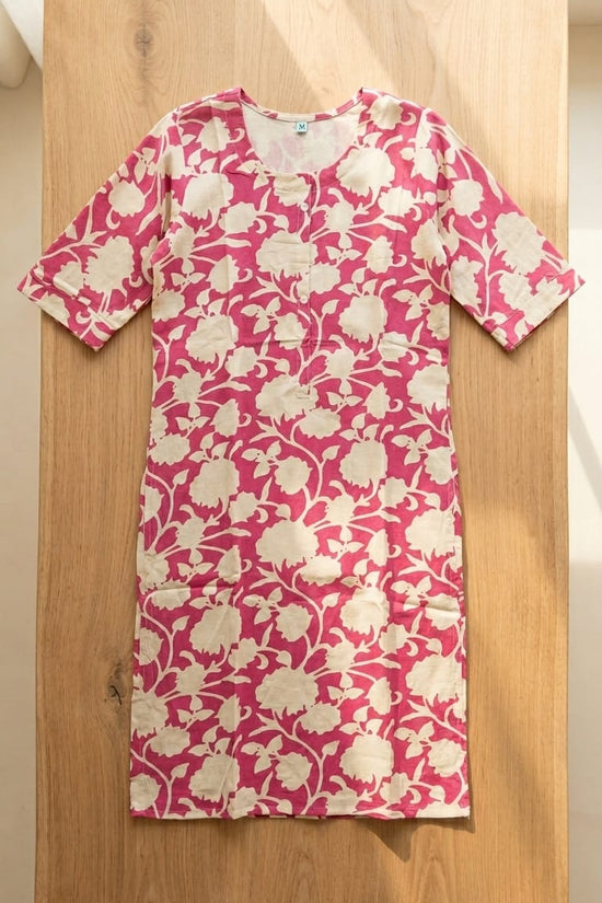 Pink & Cream Floral Printed Kurthi – Soft Everyday Ethnic Wear