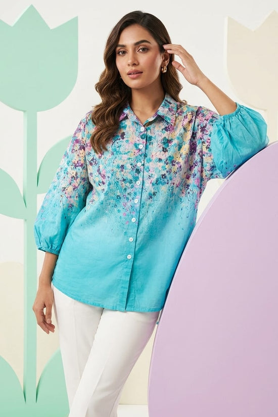 Aqua Floral Shirt | Soft Pastel Everyday Wear