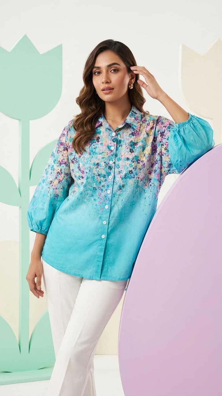 Aqua Floral Shirt | Soft Pastel Everyday Wear