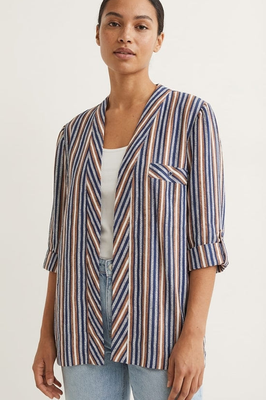 Multistripe Open Front Layer Jacket | Smart Casual Overlay