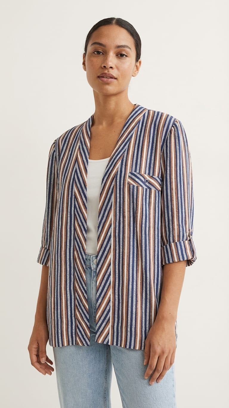 Multistripe Open Front Layer Jacket | Smart Casual Overlay