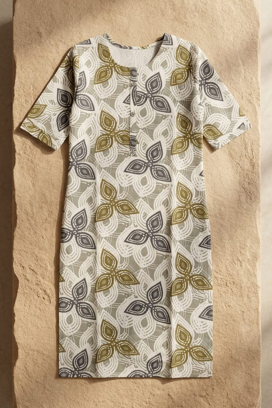 Olive Grey Floral Printed Kurthi – Minimal Everyday Comfort Wear