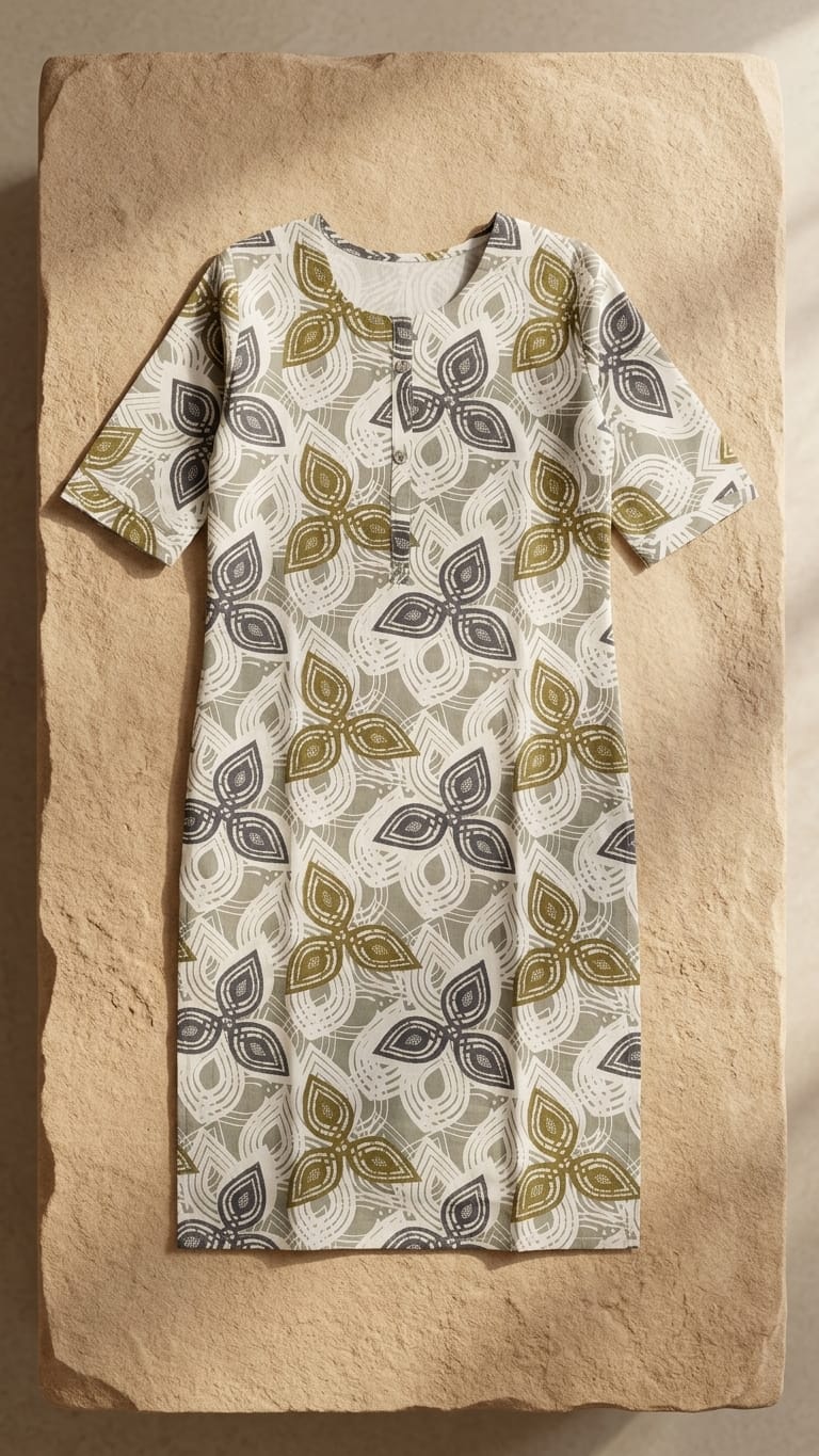 Olive Grey Floral Printed Kurthi – Minimal Everyday Comfort Wear