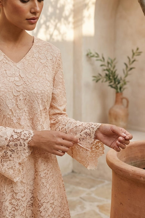 Blush Lace Mini Dress for Women | Elegant Soft Luxury Dress