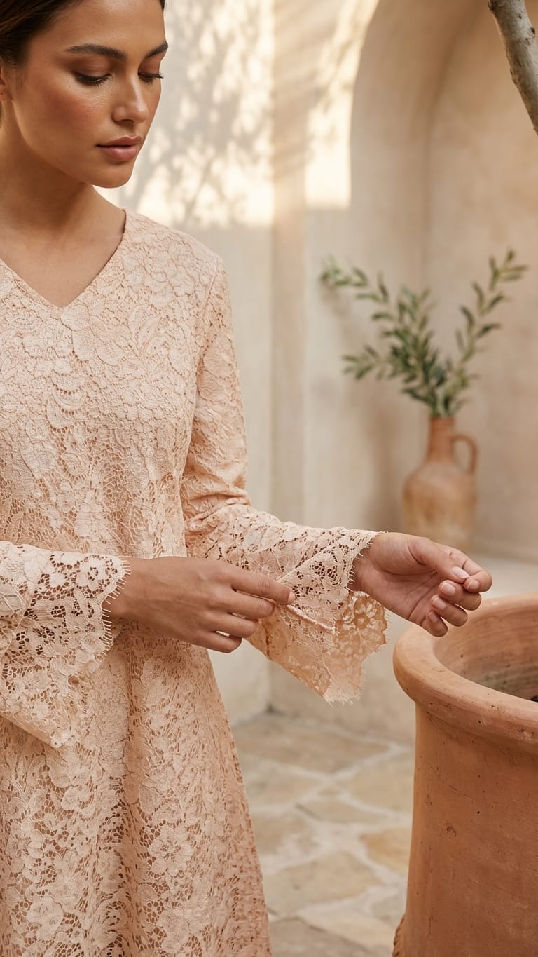 Blush Lace Mini Dress for Women | Elegant Soft Luxury Dress