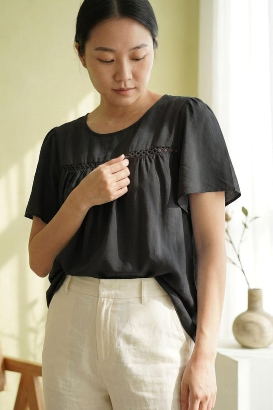 Black Flowy Babydoll Top for Women | Relaxed Elegant Casual Wear