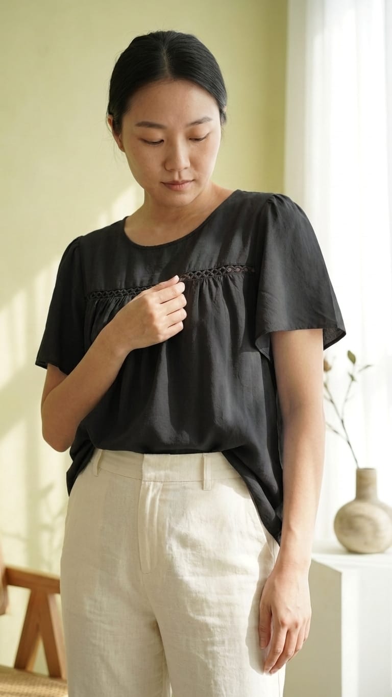 Black Flowy Babydoll Top for Women | Relaxed Elegant Casual Wear