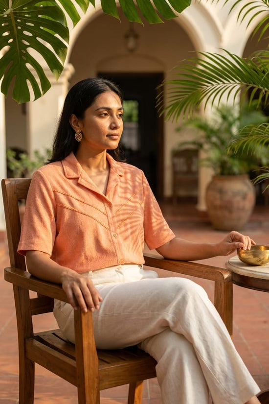 Peach Orange Textured Shirt | Soft Minimal Chic