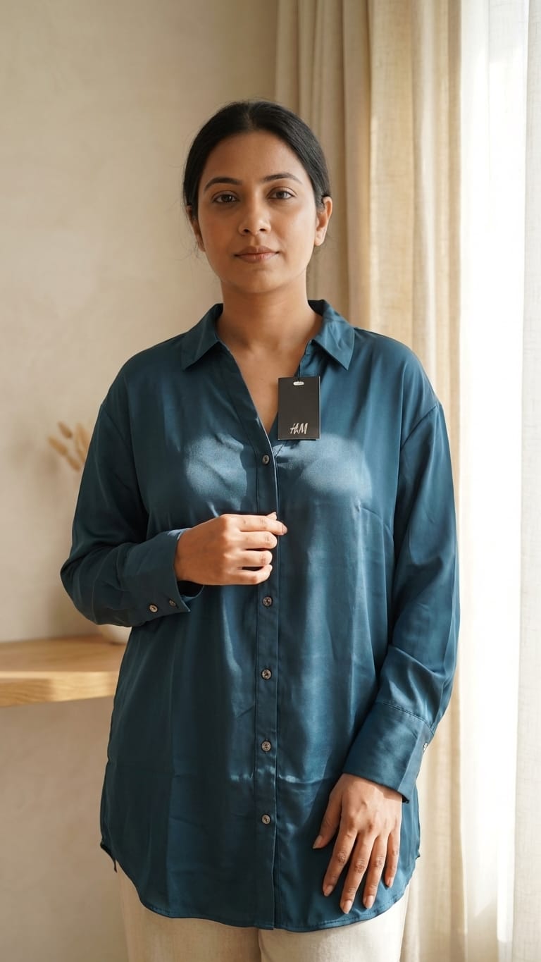 Teal Satin Relaxed Fit Shirt for Women | Premium Everyday Wear