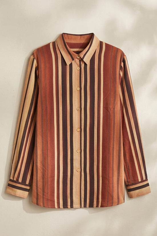 Rust Brown Striped Shirt | Classic Minimal Smart Wear