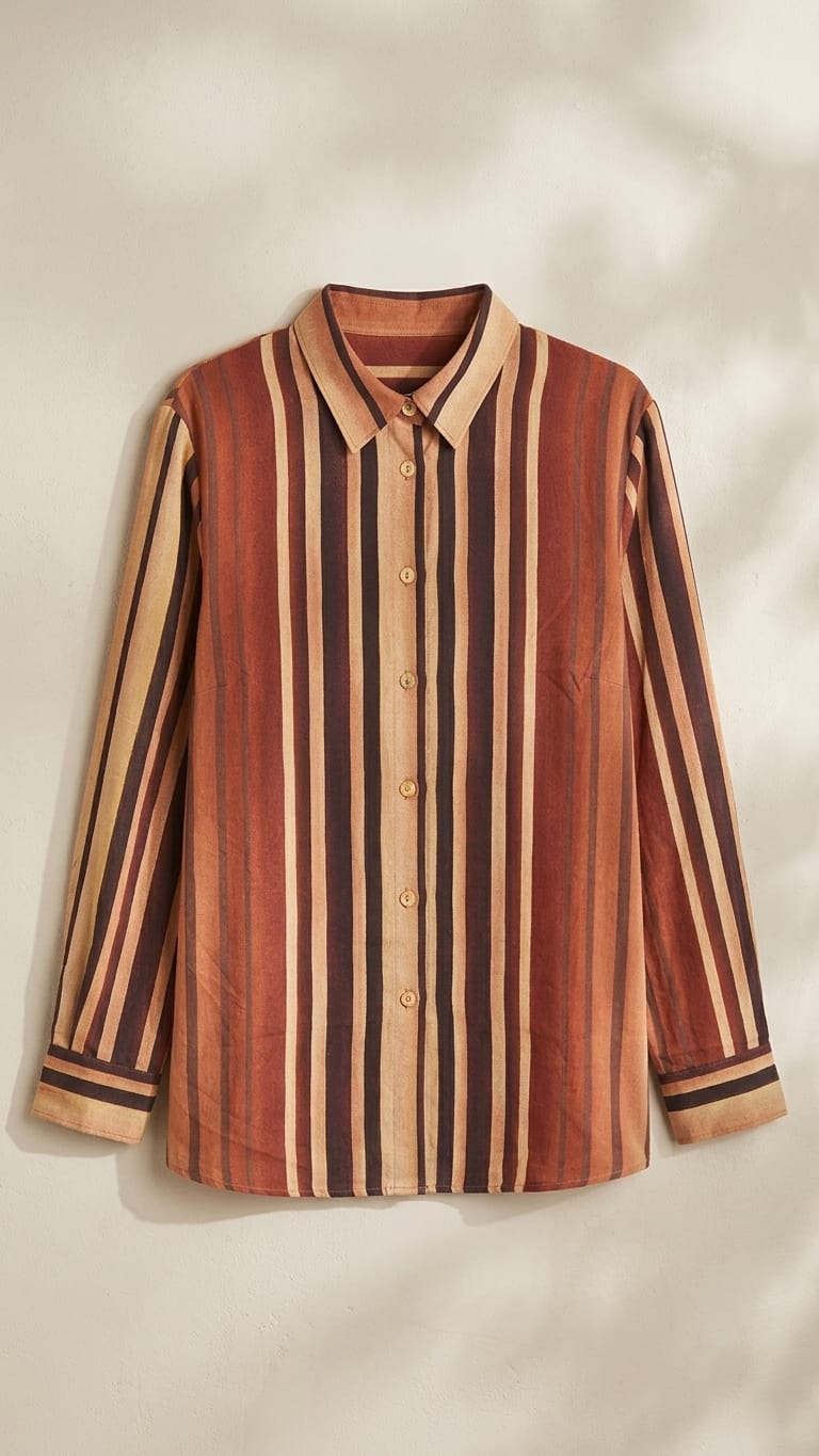 Rust Brown Striped Shirt | Classic Minimal Smart Wear