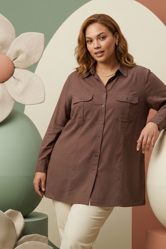 Classic Brown Oversized Shirt for Women | Premium Everyday Wear