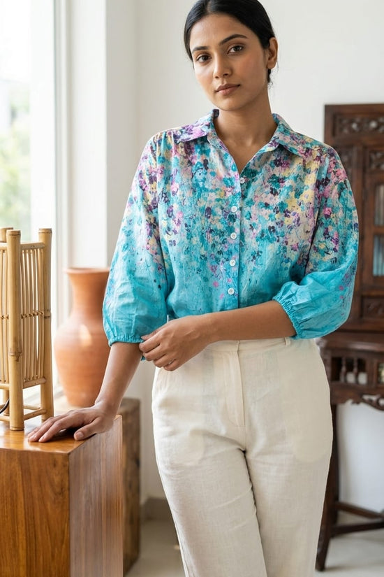 Aqua Floral Shirt | Soft Pastel Everyday Wear