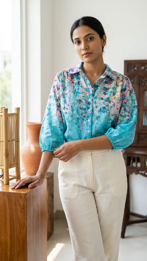 Aqua Floral Shirt | Soft Pastel Everyday Wear