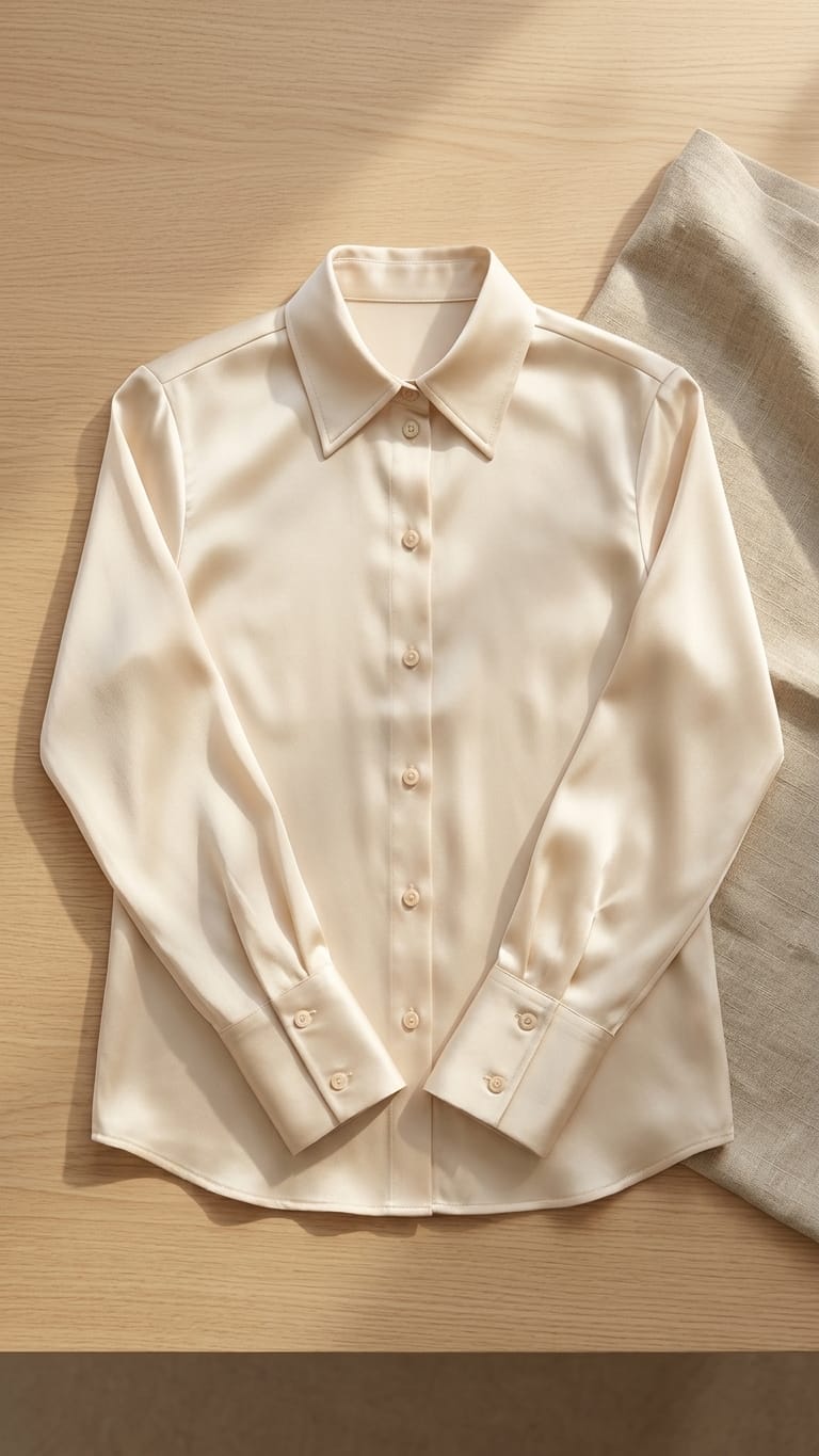 Premium Cream Satin Shirt for Women | Elegant Formal Wear