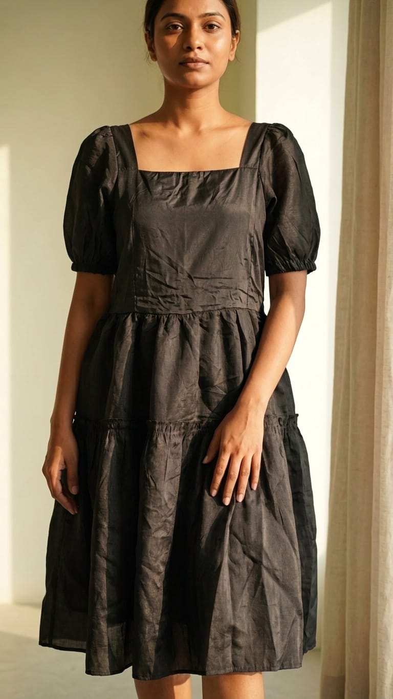 Black Puff Sleeve Mini Dress for Women | Elegant Party Wear Dress