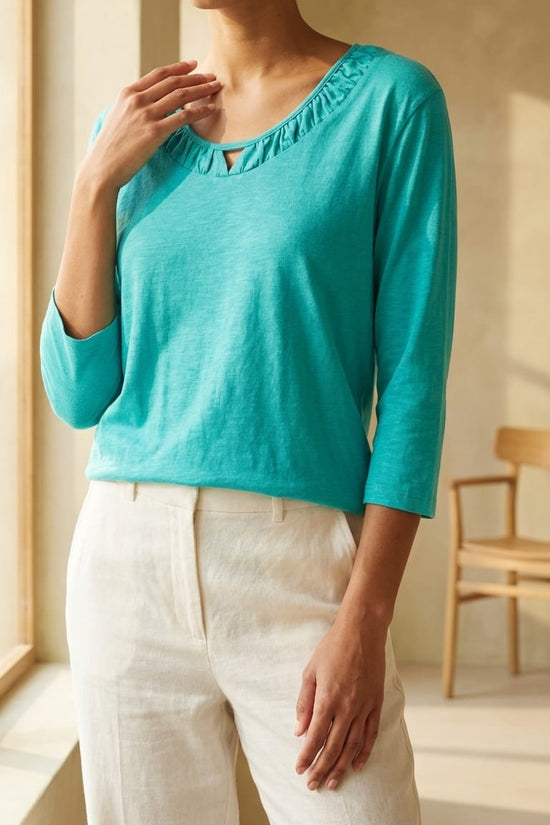 Teal Ruffle Neck Top | Soft Everyday Elegance
